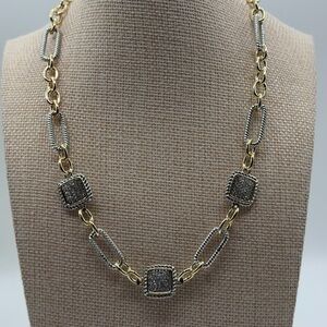 Gold & Silver Pave Square Link Necklace - Elegant Women’s Jewelry